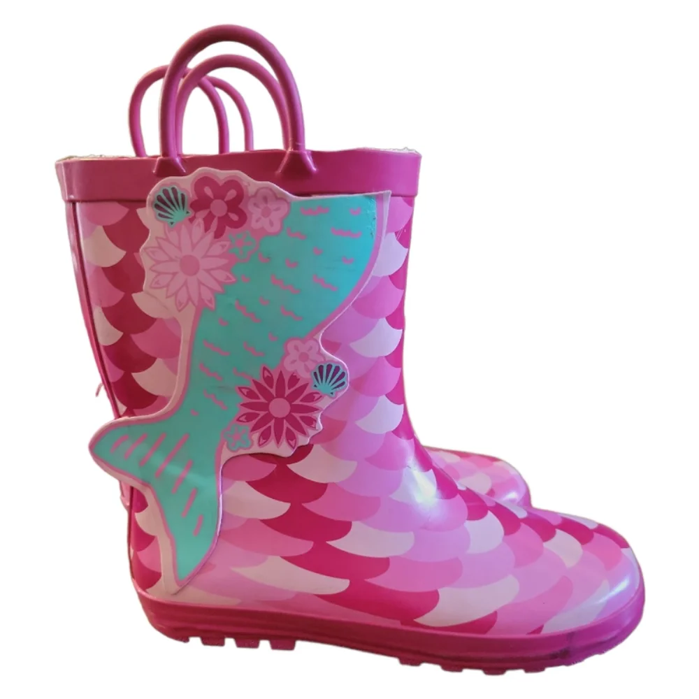 LILLY OF NEW YORK Girl's Mermaid Boots Blue Green/Pink Rain Boots